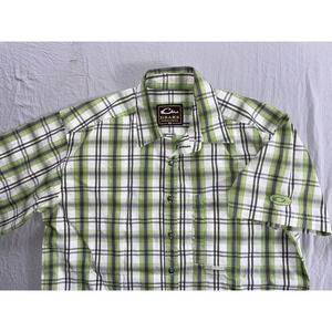 Drake Clothing Company Short Sleeve Button Front Sport Shirt. Green Plaid Size S